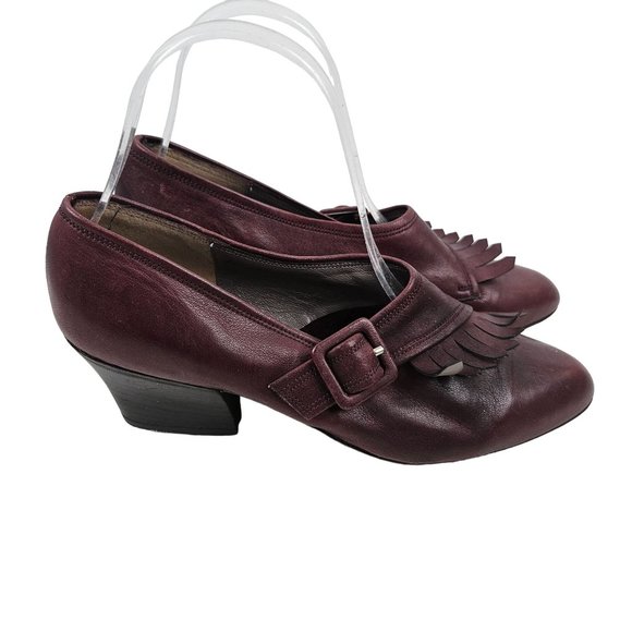 Bravo Creations Shoes Womens EU 37 Brown Leather Kilted Fringe Block Heel Loafer - Picture 6 of 10